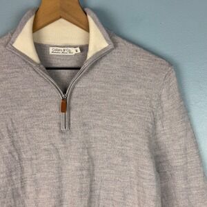 Collars & Co. Men's Medium Gray Merino‎ Wool 1/4 Quarter Zip Pullover Sweater